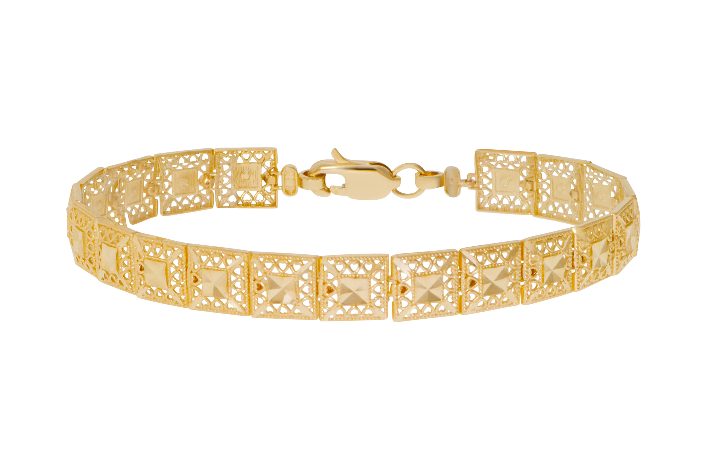 14K Yellow Gold Diamond Cut Bracelet Cut 8.6mm Wide 7 Inches